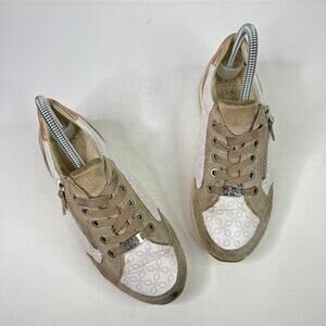 Ara High Soft Suede Leather Rei-Low Side Zip Sneakers FLAW White Tan UK 3.5 US 6